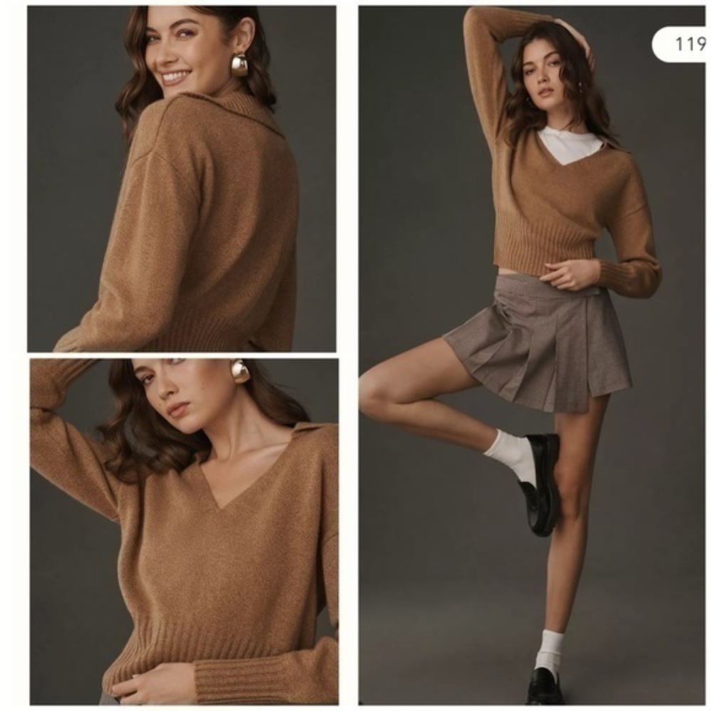 💋Reformation Beckie cashmere caramel tan light brown sweater size S
